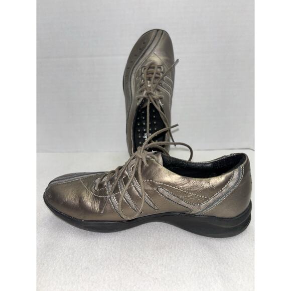 6M CLARKS Wave Walk Pewter Leather Shoes Lace Up Metallic Comfort 87822 Womens - Picture 3 of 13